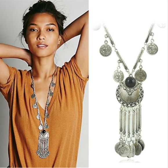 Jewelry - Coin Tassel Aged Silver Pendant Necklace